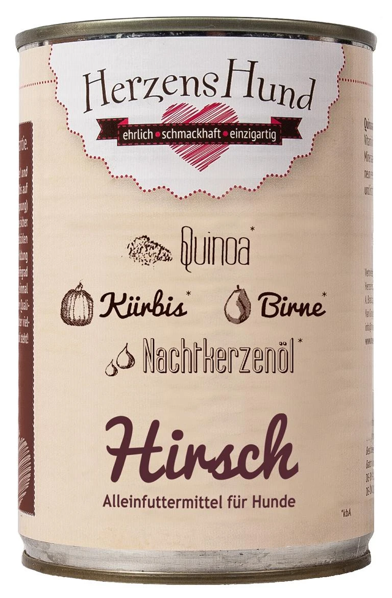 Herzenshund Hirsch Mit Bio Quinoa | 12x400g Hundefutter 1 Herzenshund Hirsch Mit Bio Quinoa | 12x400g Hundefutter