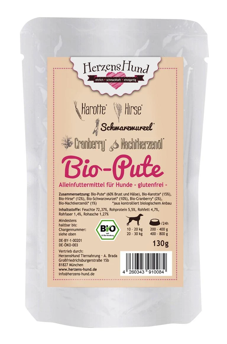 Herzenshund Bio Pute Mit Bio Hirse | 15x130g 1 Herzenshund Bio Pute Mit Bio Hirse | 15x130g