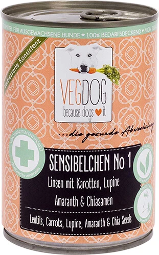 VEGDOG SENSIBELCHEN No1 | 6x 400g Nassutter Vegetarisch 1 VEGDOG SENSIBELCHEN No1 | 6x 400g Nassutter Vegetarisch