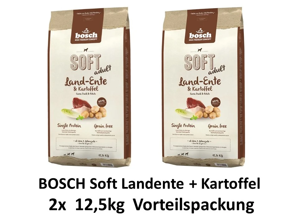 Trocken Nass Futter Verkäufe -Trocken Nass Futter Verkäufe Bosch SOFT Land Ente und Kartoffel 2x 12 5kg Tro